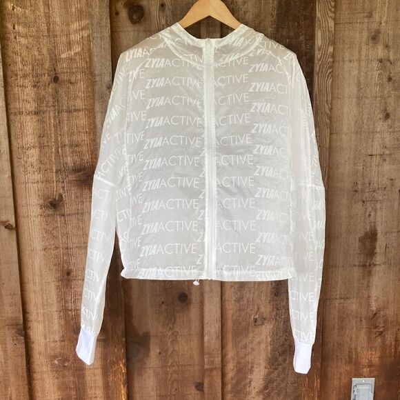 Zyia Active Graphic White Zip-up Breeze Jacket - Picture 2 of 11